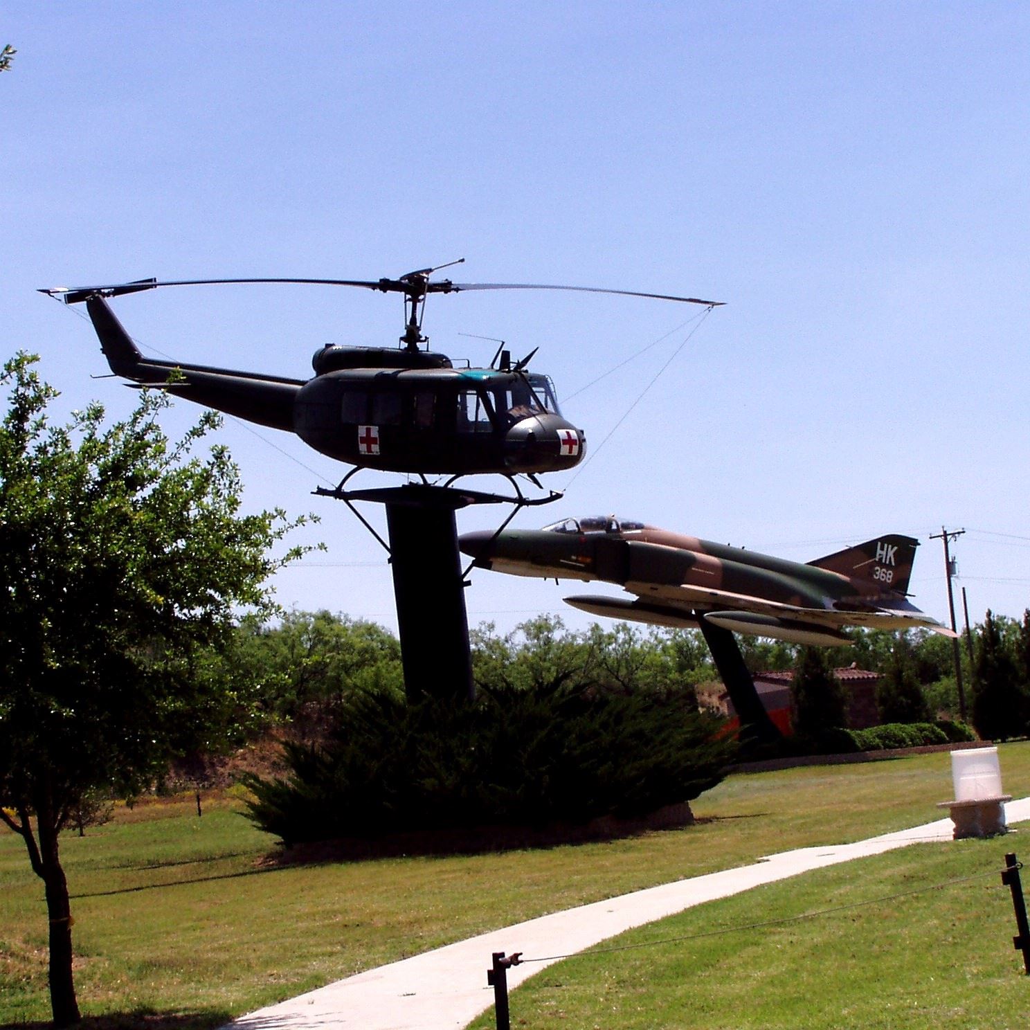 Vietnam-era helicopter on display , symbolizing air support during the Vietnam War.